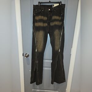 MNML Black and Tan Zippered Jeans